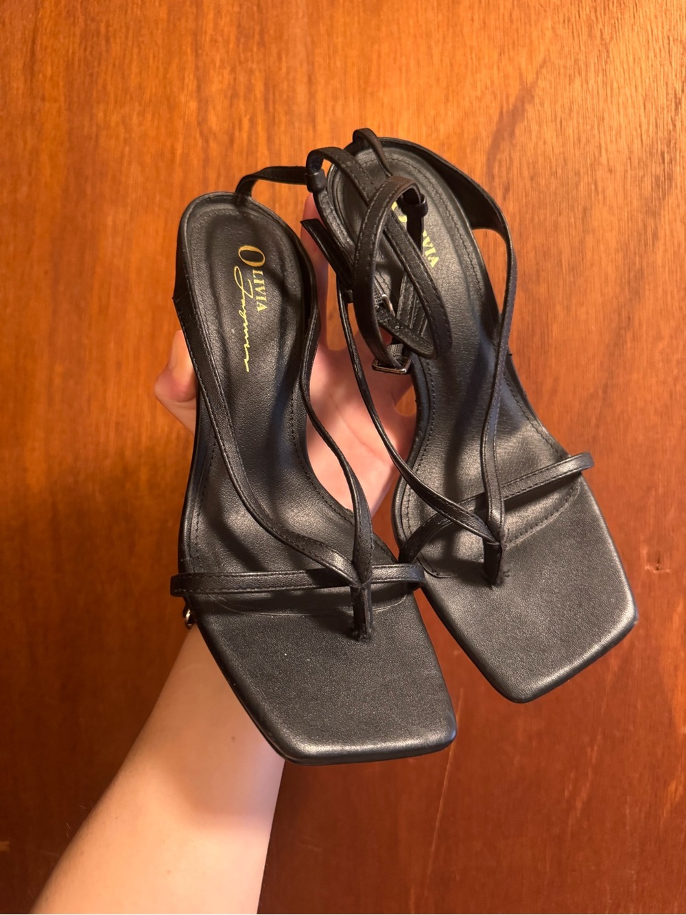 Olivia Ferguson Black Strappy Square-Toe Heels